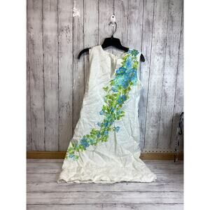 J. McLaughin Women Shift Dress Size 6 White Green Floral Split Neck Sleeveless